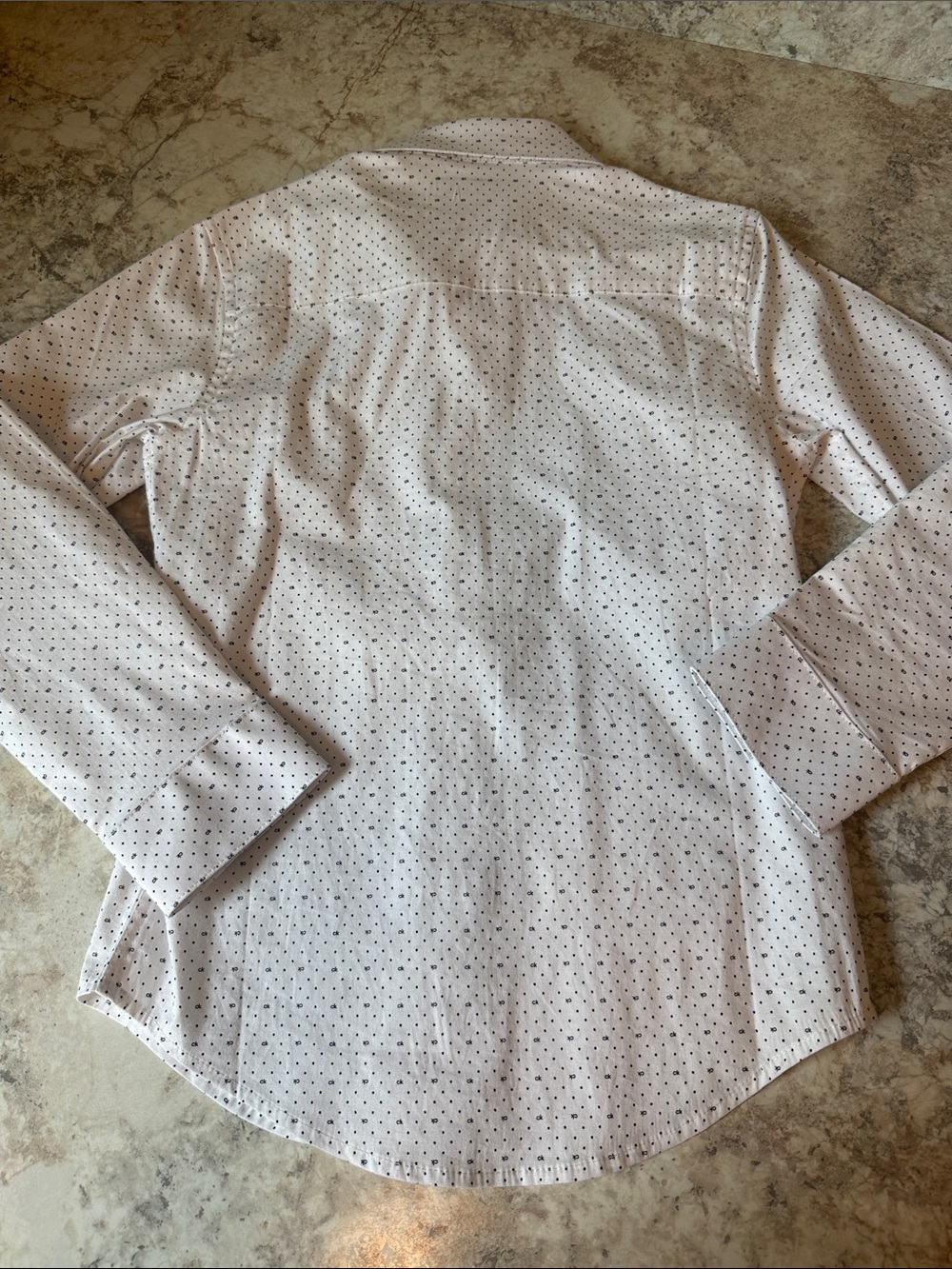 Calvin Klein White Dress Shirt with Black Microdot Pattern, Size US 8 - Picture 6 of 7